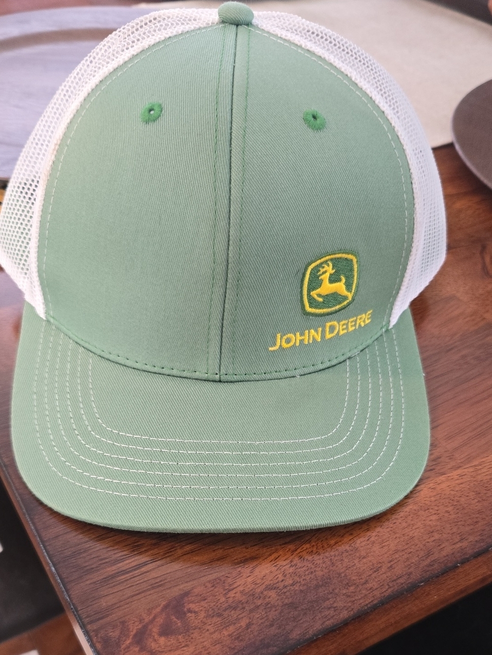 John Deere Green and White Mesh Logo Trucker Hat